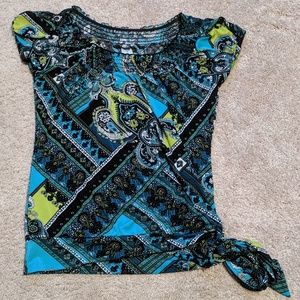 HeartSoul Medium Green and Blue Blouse EUC